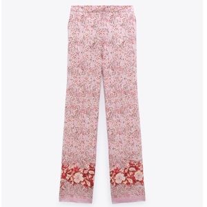 Zara Linen Blend Pants High Waist Wide Leg Pants Pink Paisley Women’s Size Small